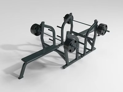 Gym Bench Press Sports Equipment With Barbell And Weight Plates 3d model