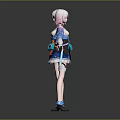 Anime Characters With Pink Hair And Blue White Outfit Front Back Views Decorative Accessories