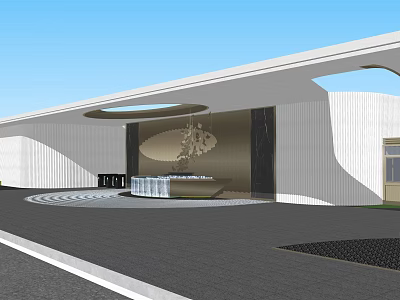 Modern Building Exterior Wall Design With White Curved Roof And Glass Entrance 3d model