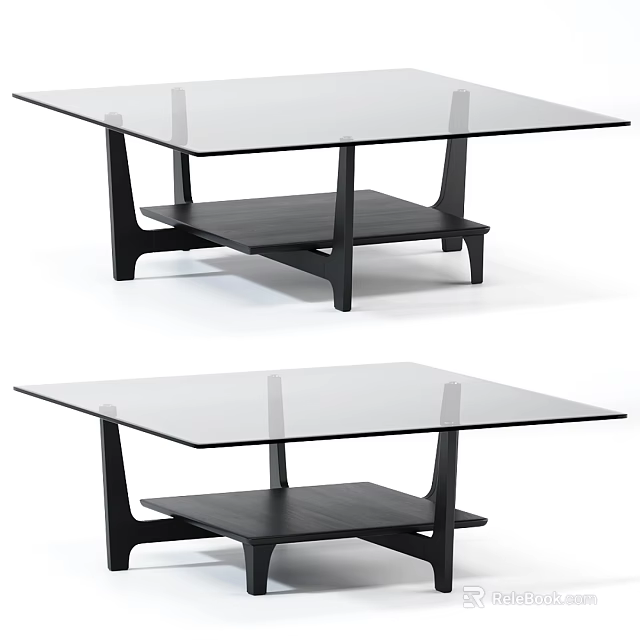 Modern Design Glass Top Coffee Table With Black Frame And Lower Shelf 3d model