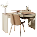 Modern Wooden Desk with Comfortable Chair and Minimalist Design Featuring Lamp and Vase