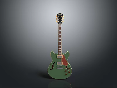Green Electric Guitar With Wooden Neck And Red Accent As Daily Life Product 3d model
