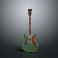 Green Electric Guitar With Wooden Neck And Red Accent As Daily Life Product