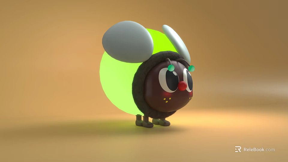 Cute Inflatable Brown Character With Green Round Body White Ears And Big Eyes 3d model 