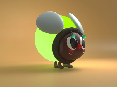 Cute Inflatable Brown Character With Green Round Body White Ears And Big Eyes 3d model