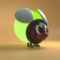 Cute Inflatable Brown Character With Green Round Body White Ears And Big Eyes