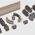 Modern Display Shelves With Curved Linear Structures And Multi Tiered Racks For Retail 3d model