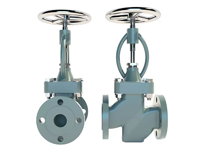 Robust Grey Industrial Valves With Handwheels And Flanged Connections 3d model
