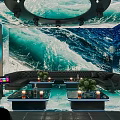 Ocean Themed KTV Room With Sofas And Illuminated Tables 3d model