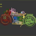 Vintage Military Green Motorcycle Featuring Brown Seat Star Emblem And Helmet