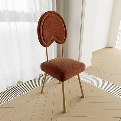 Modern Brown Fabric Chair With Rounded Backrest And Golden Metal Legs 3d model