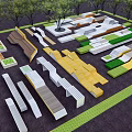 Modern Outdoor Chairs In Park Rest Area With Stylish Design And Green Landscaping