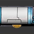 3D Rendered Mechanical Device With Silver Blue Cylindrical Body And Blue Yellow Square Base
