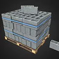 Stacked Concrete Blocks Secured With Blue Straps On Wooden Pallets Including Single Block 3d model