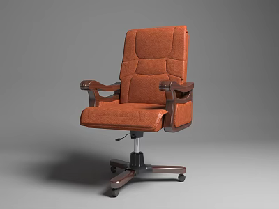 Brown Leather Office Chair With Padded Backrest Armrests And Swivel Base 3d model