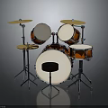 Complete Orange Drum Set With Multiple Drums Cymbals Sturdy Metal Stands And Black Stool