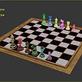 Chessboard Black And White Squares With Gold Border And Arranged Black White Chess Pieces