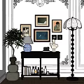 French Style Entrance Cabinet American Style End View Floor Lamp Table Lamp Decorative Painting Combination French Style Side Cabinet 3d model