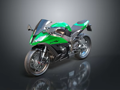 Green Sport Motorcycle Featuring Streamlined Body Stylish Design And Reflective Wheels 3d model