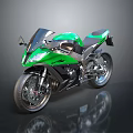 Green Sport Motorcycle Featuring Streamlined Body Stylish Design And Reflective Wheels