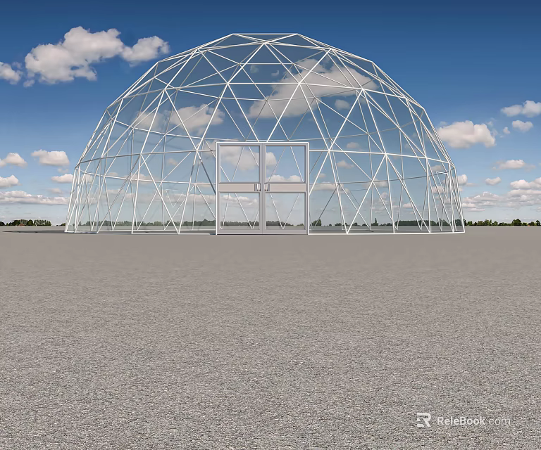 White Metal Frame Dome Structure Outdoor With Blue Sky And White Clouds 3d model 