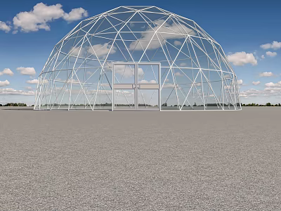 White Metal Frame Dome Structure Outdoor With Blue Sky And White Clouds 3d model