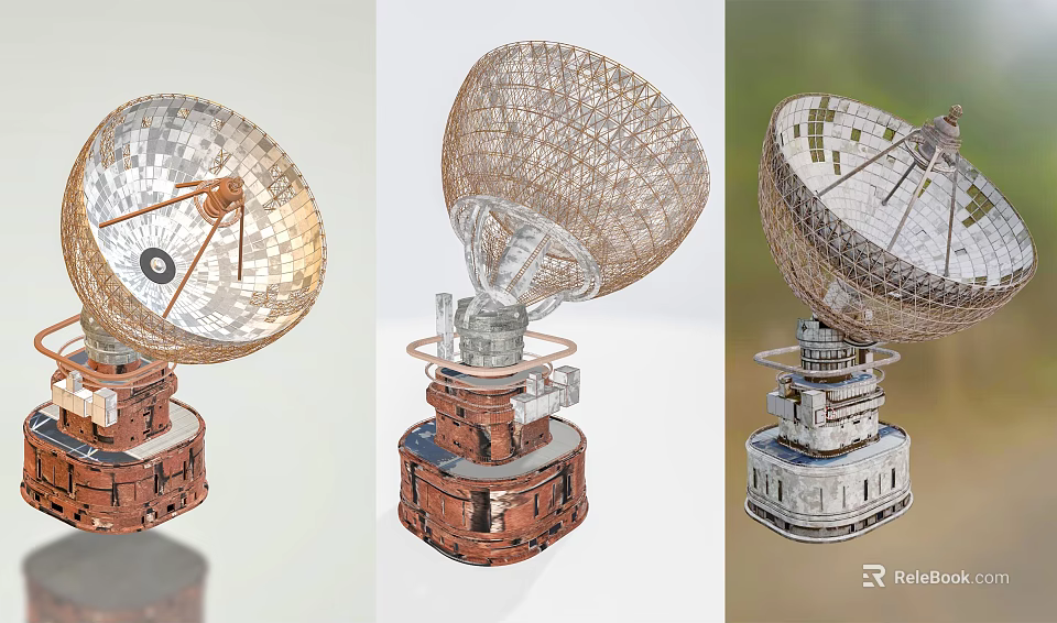 Industrial Satellite Communication Equipment With Metal Mesh Dish Structure And Three Angles View 3d model