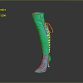Turquoise Shiny Over the Knee Boots with Lace Up Design and Red High Heel
