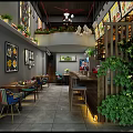 Japanese Restaurant Interior Design With Modern Wooden Tables Green Plants And Open Dining Area
