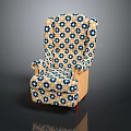 Classic Armchair With Blue And White Floral Patterned Fabric Upholstery And Wooden Legs