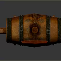 Wooden Barrel with Metal Hoops Handle and Lid on Wooden Stand for Daily Use