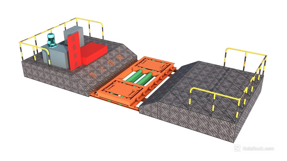Robust Industrial Equipment With Orange Loading Platform Yellow Safety Rails And Gray Structure 3d model 