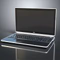 Modern Dell Laptop with Black Screen on Sleek Black Surface and Clear Reflection