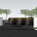 Modern Feature Wall Design With Stone Waterfall And Circular Pool Surrounded By Trees 3d model