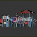 Colorful Children's Playground Equipment With Red Canopy Blue Frame Slide And Climbing Structures