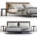 Modern Double Bed With Leather Headboard Gray Bedding And Side Table