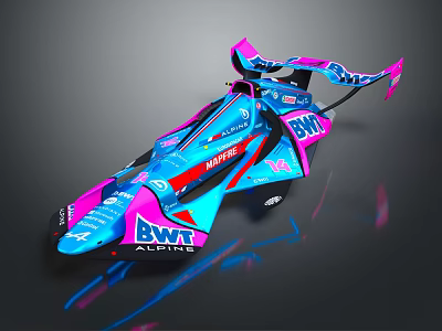 Colorful Alpine BWT Race Car With Blue Pink Livery And Aerodynamic Design 3d model