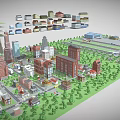 Diverse Buildings City Model with Green Areas and Urban Layout