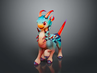 Colorful Cartoon Dragon 3D Model With Vibrant Horns And Tail Design 3d model