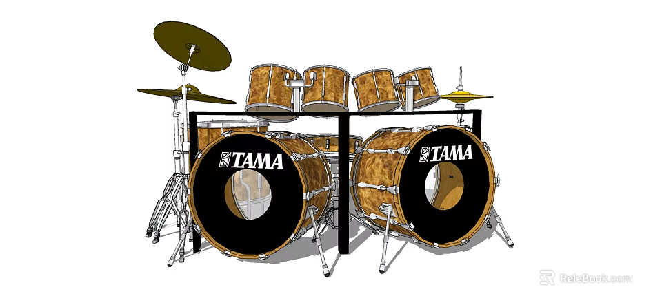 TAMA Wooden Drum Set Musical Instrument With Multiple Drums And Cymbals 3d model 