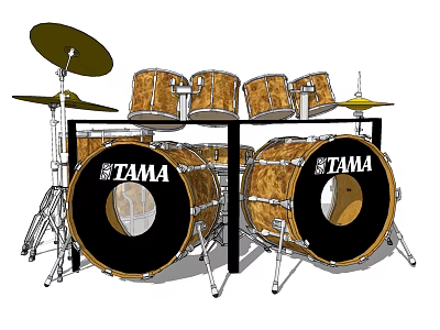 TAMA Wooden Drum Set Musical Instrument With Multiple Drums And Cymbals 3d model