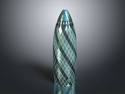 Cartoon Style Scene Featuring 3D Spire with Diamond Grid Pattern and Blue Shiny Surface 3d model