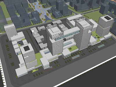 Modern Office Building Complex Featuring Contemporary Design Green Spaces And Parking Areas 3d model