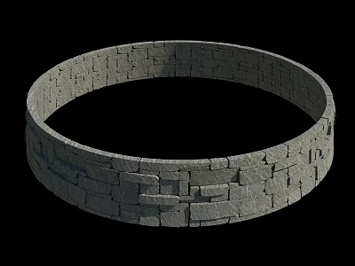 Natural Stone And Wood Circular Wall Structure With Textured Surface Design 3d model