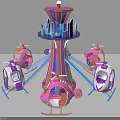 Colorful Rotary Helicopter Amusement Ride With Central Tower And Playful Cabins