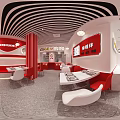 Red Themed Restaurant Storefront With Spicy Chicken Rice Mixed Noodles And Happy Food