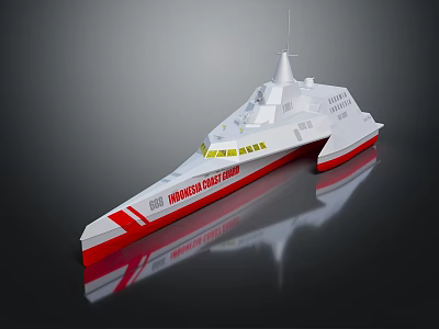 Modern Fast Ferry With Sleek Design White Hull Red Bottom And Aerodynamic Structure 3d model