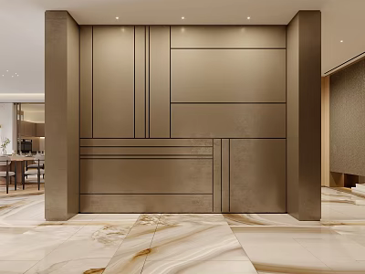 Modern Entryway Interior Design With Marble Floor Sleek Wall And Built-in Cabinets 3d model