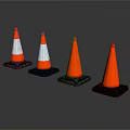 Orange Traffic Cones With White Stripes And Black Bases On Reflective Surface 3d model