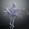 Elegant Game Movie Character With White Hair White Outfit And Flowing Ribbons 3D Render